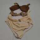 Verdusa Women's Sexy One Piece Swimsuit Ruched Cut Out Color Block Swimwear Bathing Suit (Large, Brown Beige)