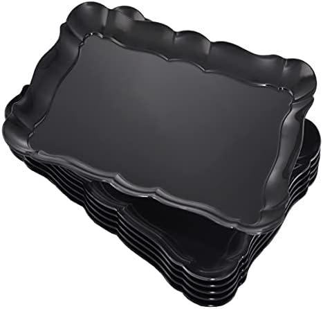 BBG 6 Pack Black Plastic Food Serving Trays, 15" x 10" Halloween Party Platters and Trays, Rectangle Black Plastic Serving Trays, Dishwasher Safe Reusable Platters Set, Plastic Trays for Party