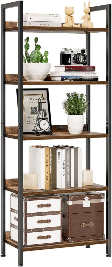 NUMENN Bookshelf, 5 Tier Bookshelves, Home Office Bookcase Shelf Storage Organizer, Free Standing Storage Shelving Unit for Bedroom, Living Room and Home Office, Vintage
