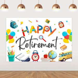 Teacher Retirement Party Decoration Happy Retirement Backdrop Banner 75ft Colorful Pen School Background Prop for Woman Man Teacher Party Decoration