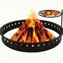 60 Inch Smokeless Fire Pit Ring with Grill Fire Ring for Outside Heavy Duty Metal Firepit Insert Round Steel Large Above/In-Ground Camping Firepit for Outdoor Camping Patio Picnic BBQ Garden