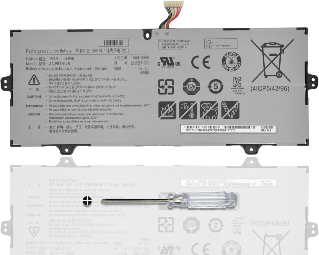 AA-PBTN4LR Laptop battery for Samsung Notebook 9 NP940X5N NP940X3M NP940X3N NP940X3M-K01US NP940X3M-K02US NP940X5M-X01US NP940X5N-X01US Series BA43-00386A 1588-3366 15.4V / 54Wh / 3530mAh / 4-Cell