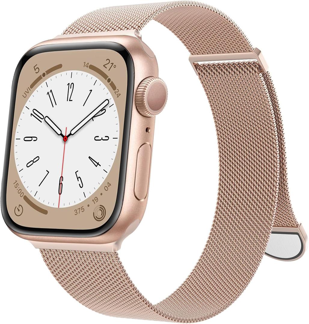 MARGE PLUS Compatible with Apple Watch Band 38mm 40mm 41mm 42mm 44mm 45mm 46mm 49mm Women Men, Stainless Steel Mesh Loop Magnetic Clasp Replacement for iWatch Series 11 10 9 8 7 6 5 4 SE3 SE2 Ultra 3 (Champagne Gold)