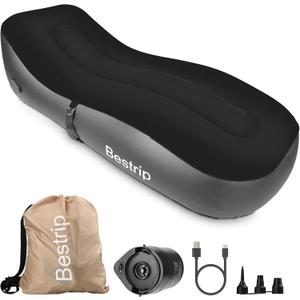 Bestrip Auto Inflatable Couch Lounger, Air Mattress Sofa Bed with Rechargeable Air Pump (Single, Black)