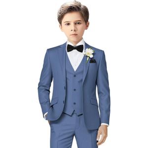 Boys Suit Kids Formal Suits for Boys Wedding Easter Outfits Dress Blazer Vest Pants Bowtie Set (12, Blue Grey)