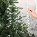 6 Packs Christmas Clear Garland Hanging Ornaments White Pearl Crystal Teardrop Acrylic Beads Xmas Tree Decorations Clear Chandelier Drop Pendant Decorations for Winter Party