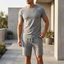 2 Piece Tracksuit Men's Short Sleeve Crew Neck Casual Classic Basic, 2XL
