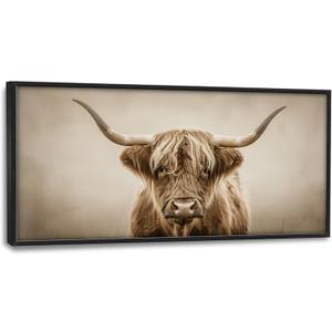 Highland Cow Large Framed Wall Art for Living Room Western Cattle Canvas Prints Longhorn Animal Pictures Painting Artwork Home Decor for Bathroom Bedroom 60"x30"