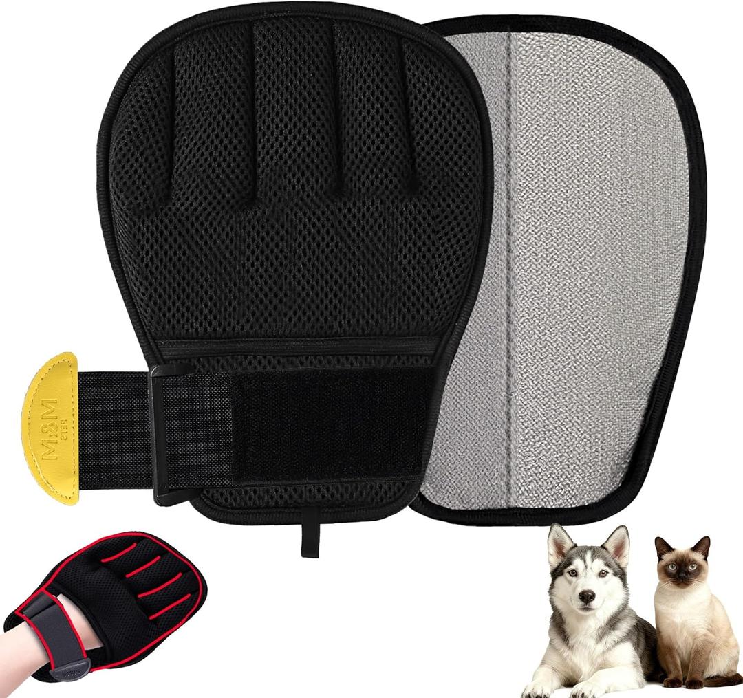 Electrostatic Pet Hair Remover Glove for Cats & Dogs, Patented Adjustable Strap, Reusable Five-Finger Grooming Glove, Non-Slip Fit, Removes Pet Hair from Couch, Carpet, Laundry & Car Seat (Yellow)