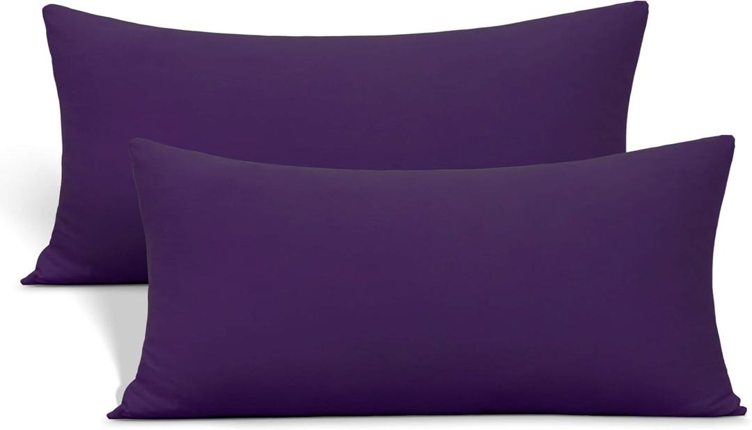 2-Pack Stretch Pillow Cases - Jersey Knit & Ultra Soft Envelope Closure Pillowcases T-Shirt Like Microfiber Blend - Suitable for 20x36/20x40 King Size Set of 2, Purple