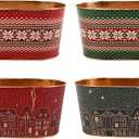 4 PCS Christmas Metal Buckets Christmas Decorations Ice Buckets Metal Planter Pots, Galvanized Pails for Candy Treats Drink Beverage Tub for Parties ChristmasTable Centerpiece (Green+Red)