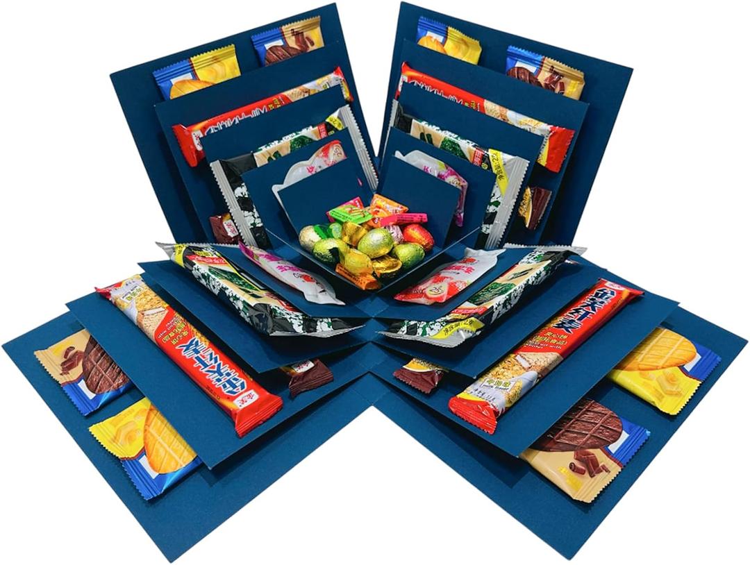 LOOMROOT Gift Box for Holidays, 5 Layer Surprise Picture Box Opens Up, Multi Layer DIY Photos Gift for Birthdays (BLUE)