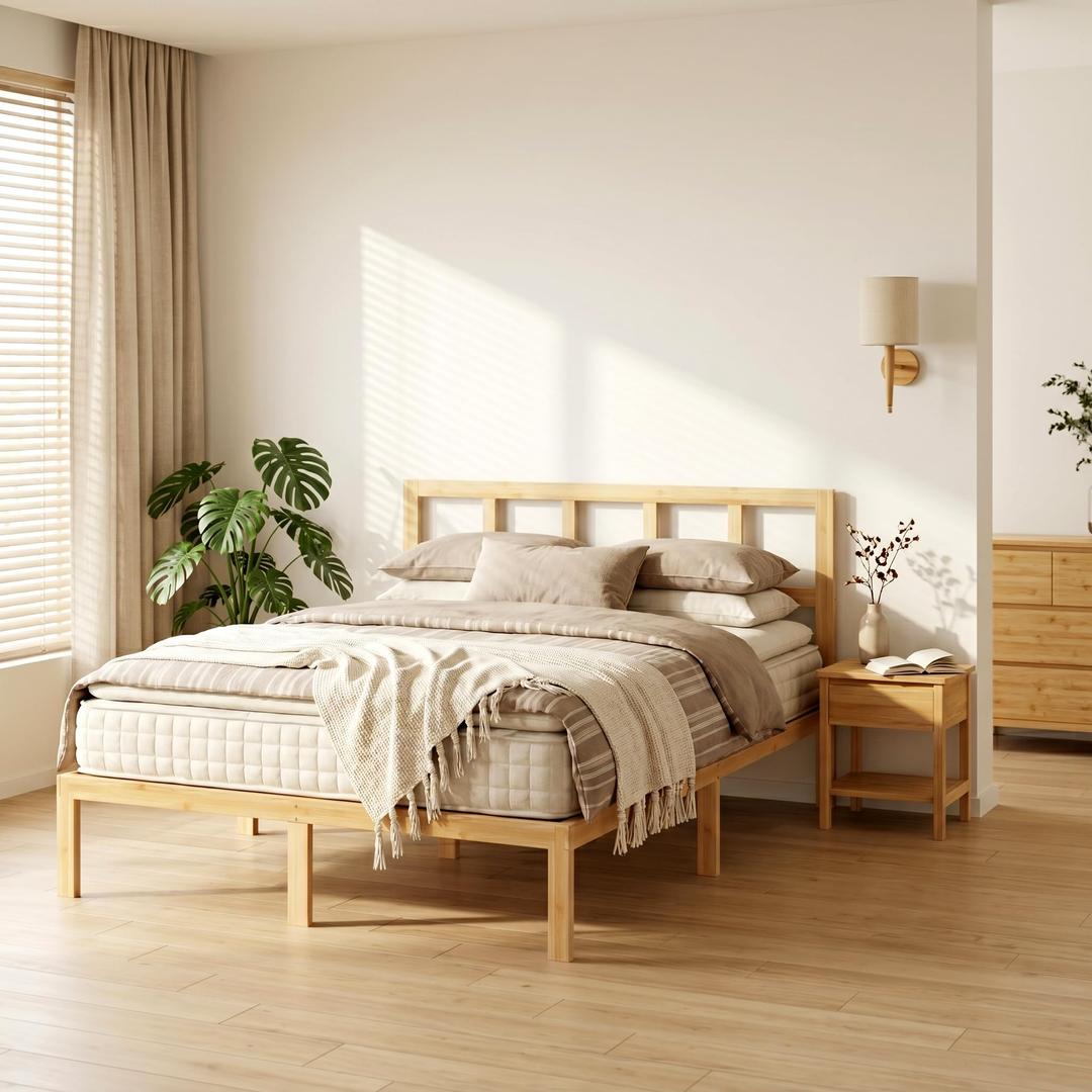 14 Inch Bamboo Bed Frame Solid Wood Platform BedFrame