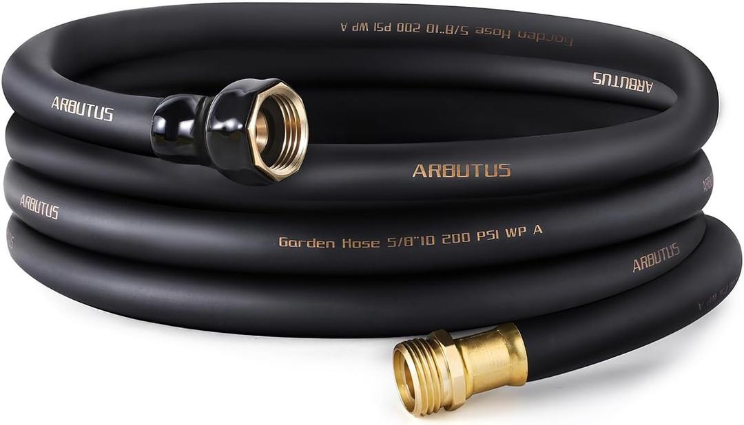 Garden Hose 5/8" x 25ft Brass Rubber Heavy Duty Water Hose 600 PSI Burst Pressure, Durable Flexible Hose for Yard, Car Wash, Pets Black