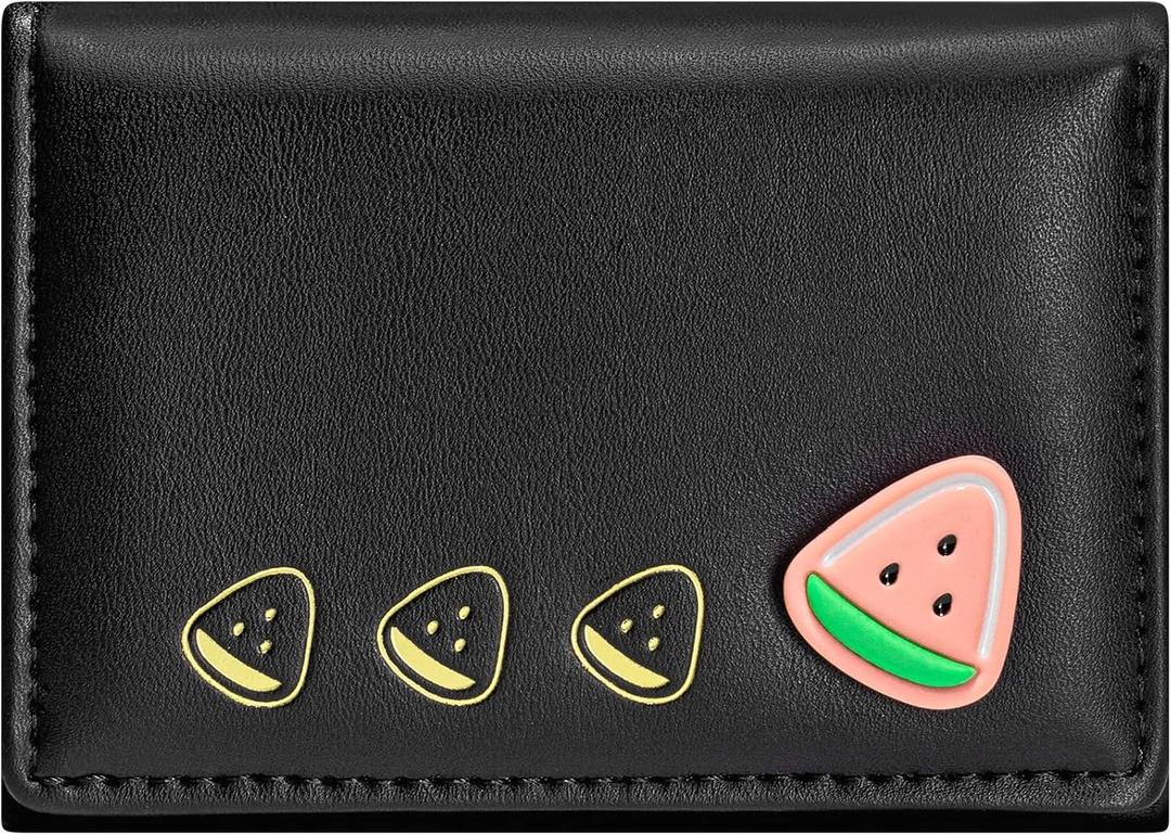 YINHEXI Wallet for Women, Womens Wallet Card Holder with Fruit Pattern, Small Trifold RFID Blocking Purse, Small Cute Leather Pocket Wallet (Black)