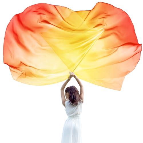 Jetec 2 Pcs 74"x55" Worship Flags for Dance Church Praise Dance Flag with Flexible Rod Semicircle Angel Wing for Outdoor Stage Performance Religious Activities(Yellow Orange Red,Gradient Colors)