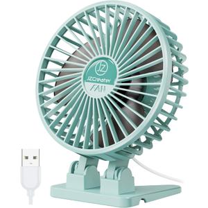 JZCreater USB Desk Fan, Mini Fan Portable, 3 Speeds Desktop Table Cooling Fan, Plug in Power Fan, Rotation Strong Wind, Quiet Personal Small Fan for Home Desktop Office Travel Bedroom, Apple Green