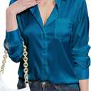 Womens Satin Silk Blouses Blouse Button Down up Shirts for Women Casual Loose Long Sleeve Business Work Tops (S)