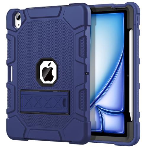 Azzsy for iPad Air 11-inch (M3/M2) 2025/2024, iPad Air 5th/4th Generation 10.9 Inch Case (2022/2020), Heavy Duty Shockproof Rugged Protective Case with Pencil Holder, Navy Blue