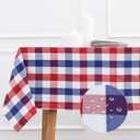 PurpleEssences 4th of July Buffalo Plaid Tablecloth - Water Resistant Wipeable Washable Checkered Table Cloth for Outdoor Picnic Dining - Spring Easter Summer - 60 x 120 Inch - Red Blue and White