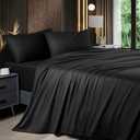Shilucheng 4 Piece Queen Sheet Sets, Cooling Sheets, Blend Rayon Derived from Bamboo, Deep Pocket Up to 16", Breathable & Soft Bed Sheets, Hotel Silky Bedding Set, Black