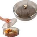 Divided Clear Snack Serving Tray with Lid, 6 Compartments Round Plastic Food Storage Organizer for Fruits, Nuts, Candies, Cookies, Stackable Snackle Box for Kitchen, Party and Picnic(Grey) (Gray)