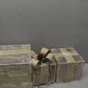 DomKom Set of 3 Nesting Christmas Lighted Gift Boxes - Indoor/Outdoor LED Present Decorations with Metal Frame, Silver Bows & Pinecone Accents - Pre-Lit Holiday Yard & Home Decor (Xmas Tree on Gauze)