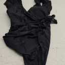 Blooming Jelly Women's Tummy Control Swimsuits Slimming One Piece Bathing Suit Modest Swimwear Ruffle Wrap V Neck Swimming Suit (Black, Medium)