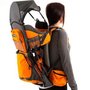 Hiking Baby Carrier Backpack - Comfortable Toddler/Baby Backpack Carrier System with Diaper Change Pad, Insulated Pocket + Rain and Sun Hood to Protect Your Child (Orange/Grey)