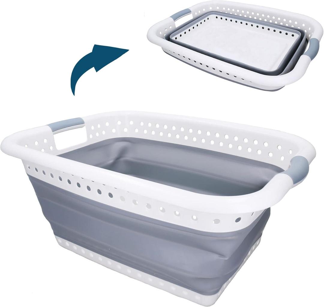 AB Tools Large Collapsible Folding Laundry Clothes Washing Basket 37ltr Capacity Pop Up