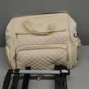 Rolling Teacher Bag, 16 Inch Rolling Laptop Bag with Detachable Dolly & Teacher File Tote, Large Roller Briefcase for Teaching Office Work, Women, Craft Nurse,Beige