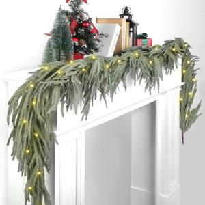 Fovths 1 Pack 9 Feet Christmas Norfolk Garlands Set Green Artificial Winter Pine Garlands Light String Faux Greenery Garland Pine Garland for Xmas Holiday Home Indoor Decor, Green and White