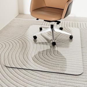 Tempered Glass Chair Mat 48" x 32",1/5" Thick for Office Desk, Rolling Chair Mat for Carpet, Odorless, Easy to Clean with 4 Non-Slip Pads for Carpet & Hardwood Floors
