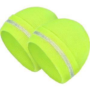 Geyoga 6 Pack High Visibility Reflective Beanie Hat with Reflective Stripe Safety Beanies Hat for Outdoor Work Sports & More(Fluorescent Green)