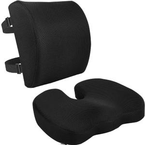 Amazon Basics Comfortable Seat Cushion & Lumbar Support for Office Chairs, Memory Foam, Black