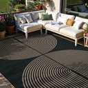 Lahome Enfys Rainbow Easy Jute Outdoor Carpet, Washable Rugs 9x12 for Living Room Patio Large Farmhouse Indoor Outdoor Carpet, Contemporary Black Dining Room Rugs for Under Table Office Backyard