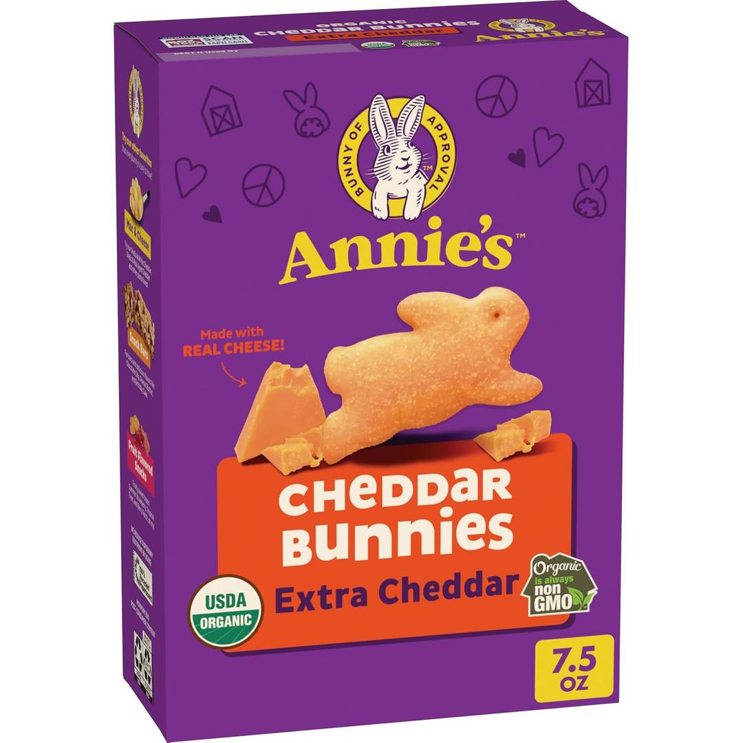 3 x Annie's Organic Cheddar Bunnies Snack Crackers, Extra Cheddar, Baked With Real Cheese, 7.5 oz (EXP 12/20/26)