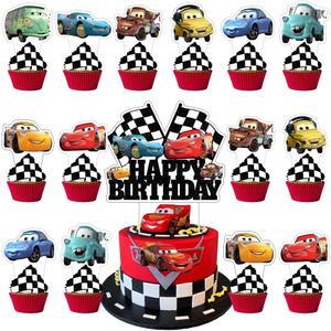 25 Pcs Cake Topper and Cupcake Toppers Set Birthday Party Supplies for Cars Themed Birthday Decorations