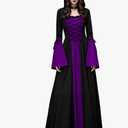 Womens Gothic Witch Dress, Halloween Lace Up Hooded Costume Medieval Vampire Sorceress Cosplay Dresses Medium