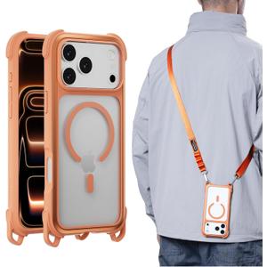 MAGEASY Compatible with iPhone 17 Pro Max 6.9" Case with Strap - 20ft Ultimate Drop Protection Compatible with MagSafe, Aluminum Frame | Odyssey Strap M (Coral)