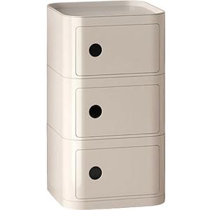 3 Tier Square Nightstand with Drawers, Beige Square Side Table Small Plastic Storage End Table for Bedroom, Living Room, Bathroom, 22.6IN