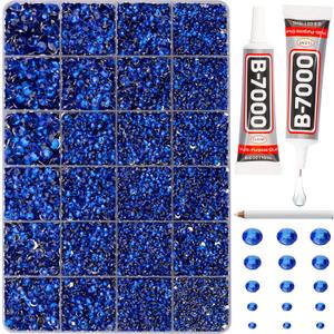 20100Pcs Blue Resin Rhinestones 2,3,4,5,6mm Flatback for Bedazzling Crafting Crafts Clothing Clothes Fabric Shoes Nail Art, Royal Dark Navy Blue Flat Back Gems Diamonds Jewels Crystals Gemstones