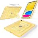 CCMAO Case for iPad (A16) 11th 11" 2025, iPad 10th 2022 with Pencil Holder & Kickstand, Shockproof Protective Slim Thin iPad Case with Glitter Transparent Back Cover for iPad 11/ 10, Yellow Glitter