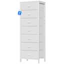 Furnulem White Tall Dresser for Bedroom with 7 Drawers, Vertical Chest of Drawer in Closet, Nightstand Storage Tower Unit Organizer with Fabric Bins for Dorm,Living Room,Entryway,Hallyway