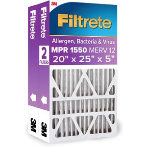 Filtrete 20x25x5 AC Furnace Air Filter, MPR 1550, MERV 12, Fits Trion AirBear, CERTIFIED Asthma & Allergy Friendly, Electrostatic Air Cleaning Filter, 1-Pack (actual size 19.56 x 24.13 x 4.75)