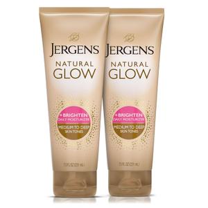 Jergens Natural Glow Self Tanner Body Lotion, Daily Sunless Tanning, Medium to Deep Skin Tone, Daily Moisturizer with Coconut Oil, Vitamin E and Antioxidants, 7.5 Oz, Pack of 2
