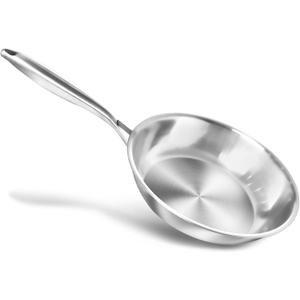 Pan Uncoated Stainless Steel Frying Pan Suitable for Induction Cookers Durable Stainless Steel Handles Easy Cleaning Suitable for All Hobs (24 cm)