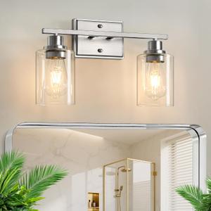 Unicozin 2 Light Bathroom Light Fixtures, Modern Vanity Lights Over Mirror, Brushed Nickel Wall Lamp with Clear Glass for Living Room Cabinet Bedroom Porch