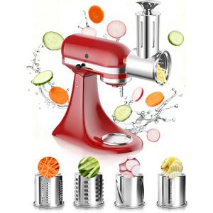 Jooke Latest Large Stainless Steel Slicer Shredder Attachment for KitchenAid Stand Mixers,Dishwasher Safe Vegetable Cheese Grater for KitchenAid Mixer Attachments,4 Blades,Time-Saving Salad Maker (Metal Silver)