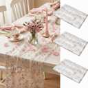Lounsweer 3 Pcs Flower Table Runner 10ft Embroidery Flower Seasonal Table Runner Tulle Fabric Spring Summer Lace Tablecloth for Bridal Shower Baby Shower Holiday Kitchen Dining Decor DIY Craft (Pink and Green)